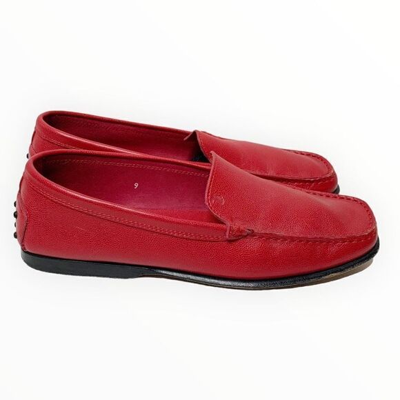 TOD’S Classic Red Pebbled Leather Driving Loafer Flat Shoes in Women’s US Size 9 - Picture 2 of 9